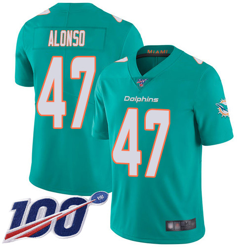 Nike Miami Dolphins #47 Kiko Alonso Aqua Green Team Color Men Stitched NFL 100th Season Vapor Limited Jersey->miami dolphins->NFL Jersey
